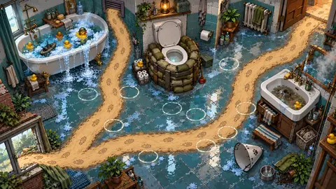 The Bathroom: the room's battlefield painting